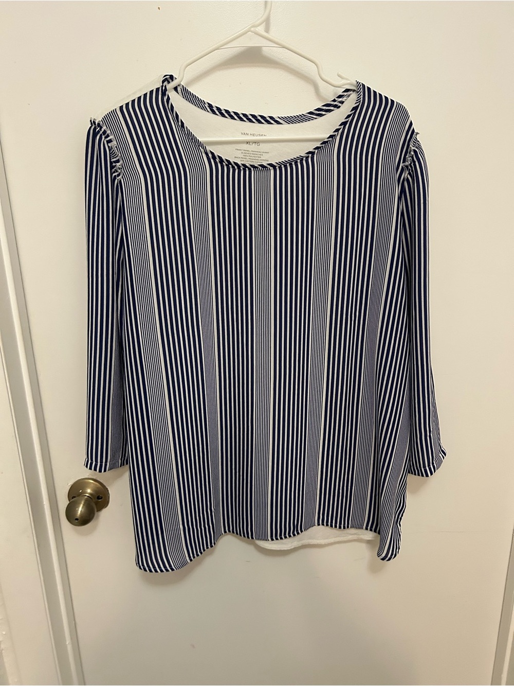 Van Heusen Navy and White Vertical Stripe Long Sleeve Top